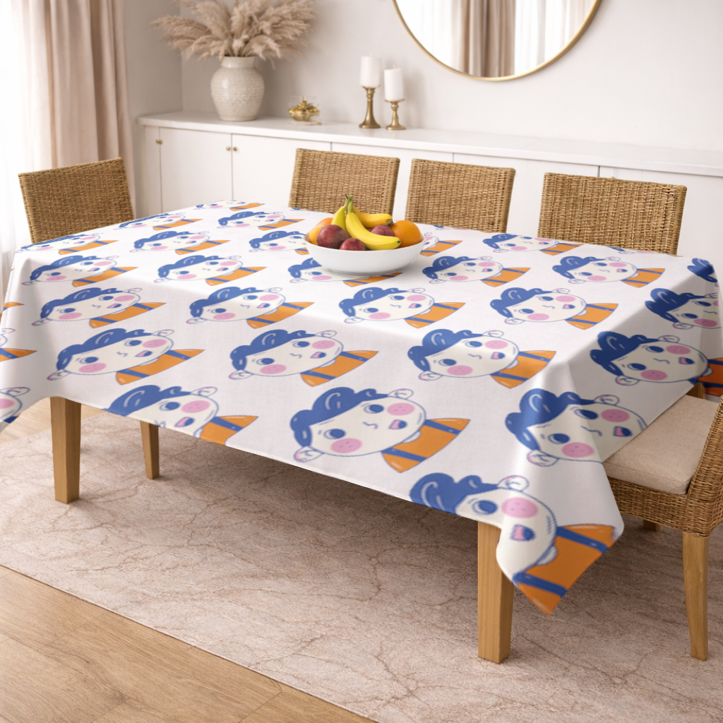 Cute Smiling Boy with Blue Hair Rectangular Tablecloth