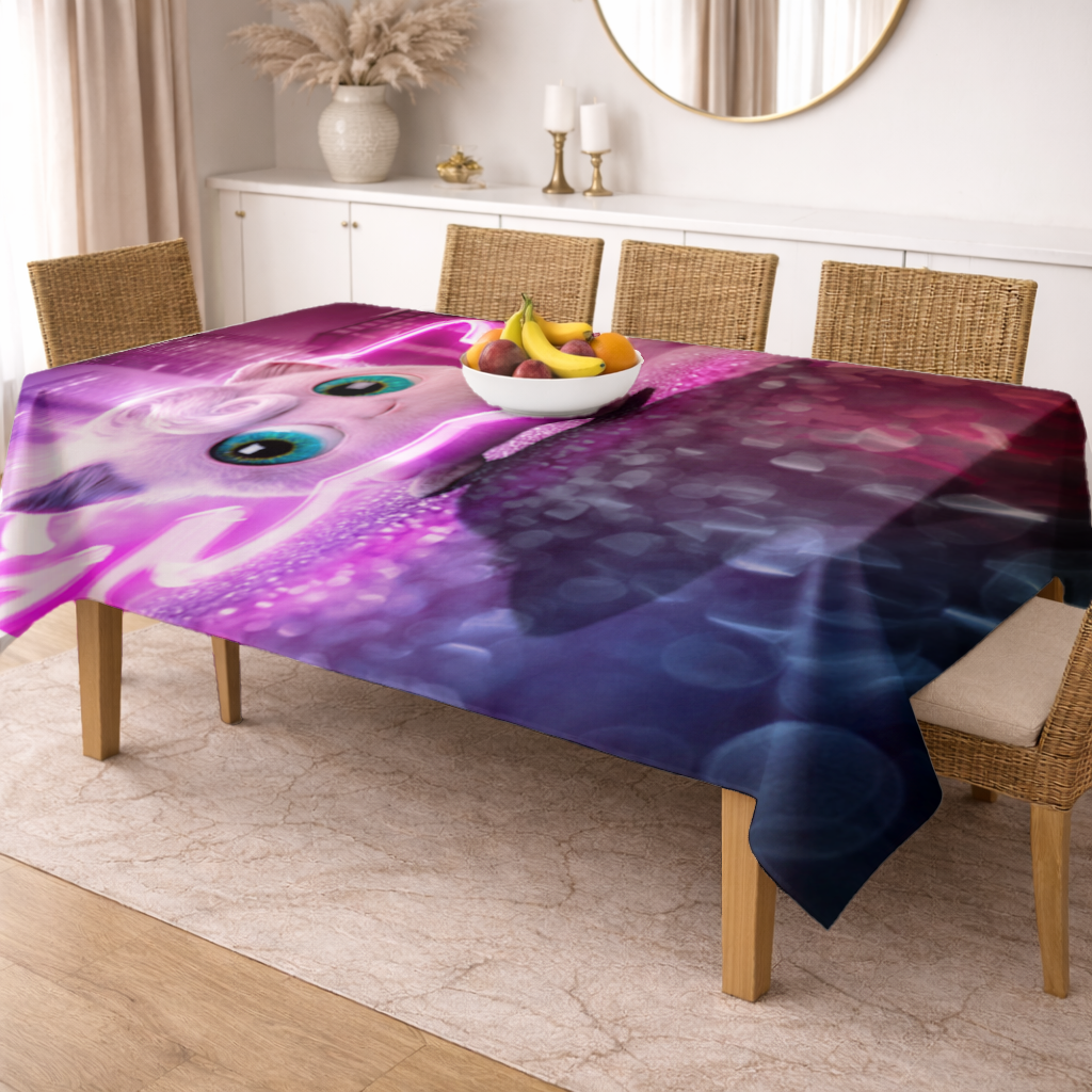 Cyberpunk Pink Fluffy Creature Rectangular Tablecloth
