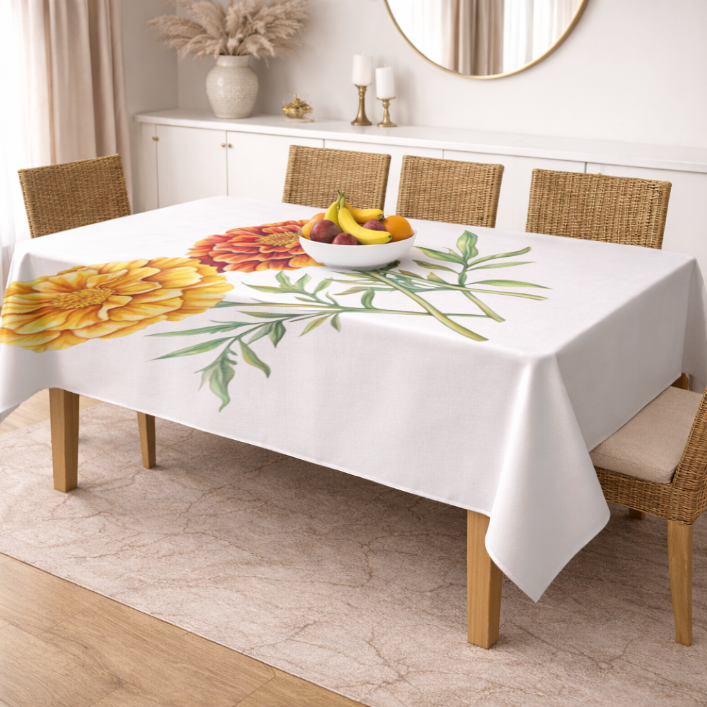 Botanical Yellow Orange Marigold Rectangular Tablecloth