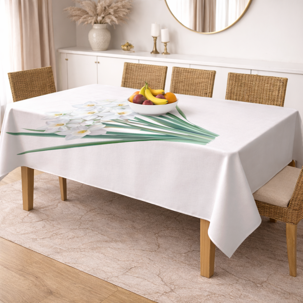 White Daffodil Bouquet Botanical Rectangular Tablecloth