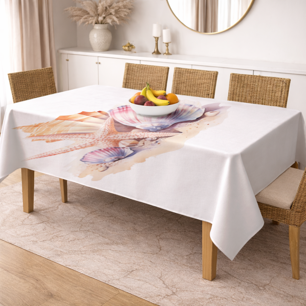 Watercolor Coastal Seashells Rectangular Tablecloth