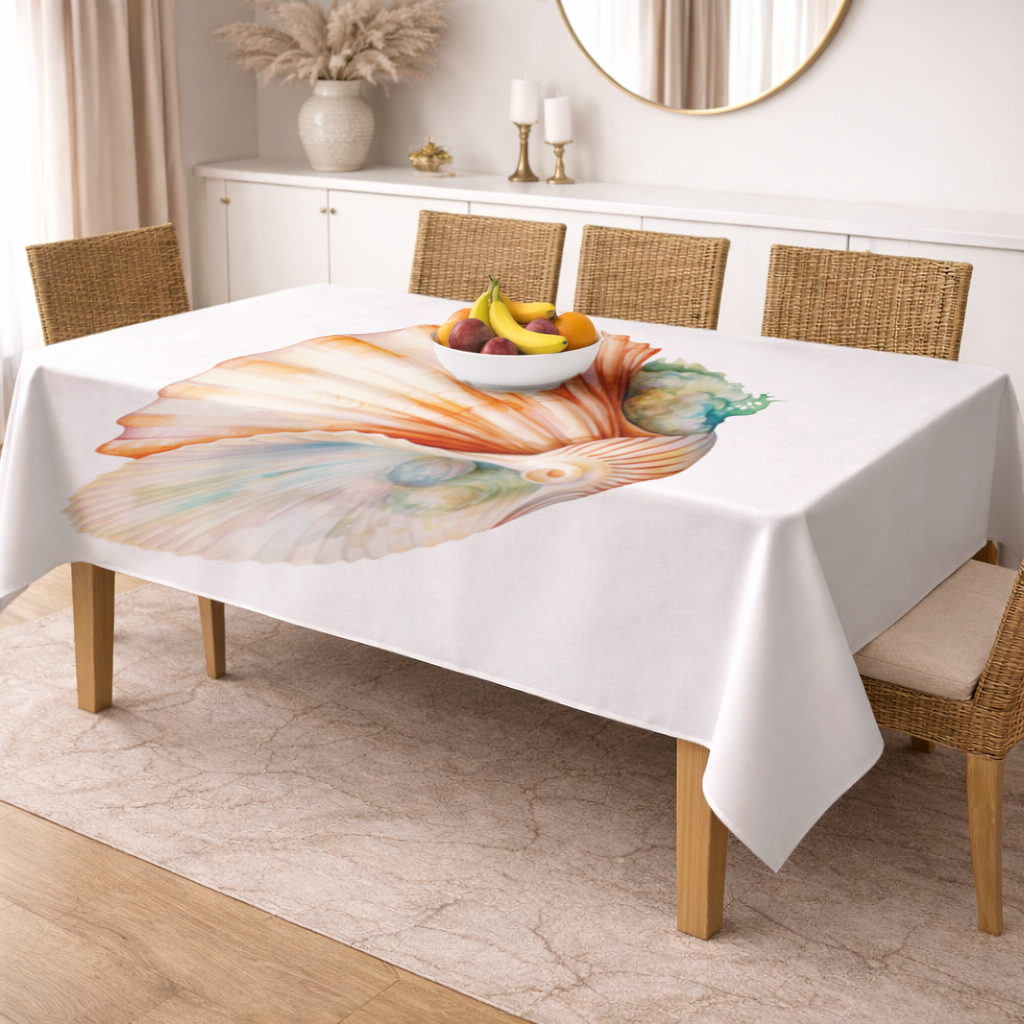 Iridescent Pearls in Orange Scallop Seashell Rectangular Tablecloth