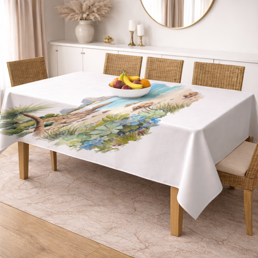 Tropical Palm Tree and Turquoise Sea Rectangular Tablecloth
