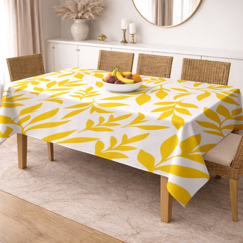 Mustard Yellow Botanical Leaves Rectangular Tablecloth