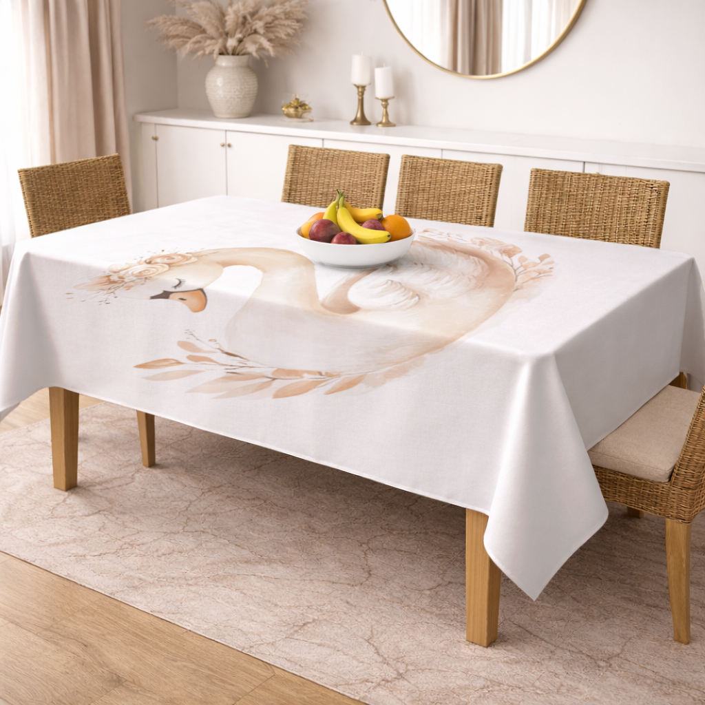 Elegant Floral Crown Boho Swan Rectangular Tablecloth