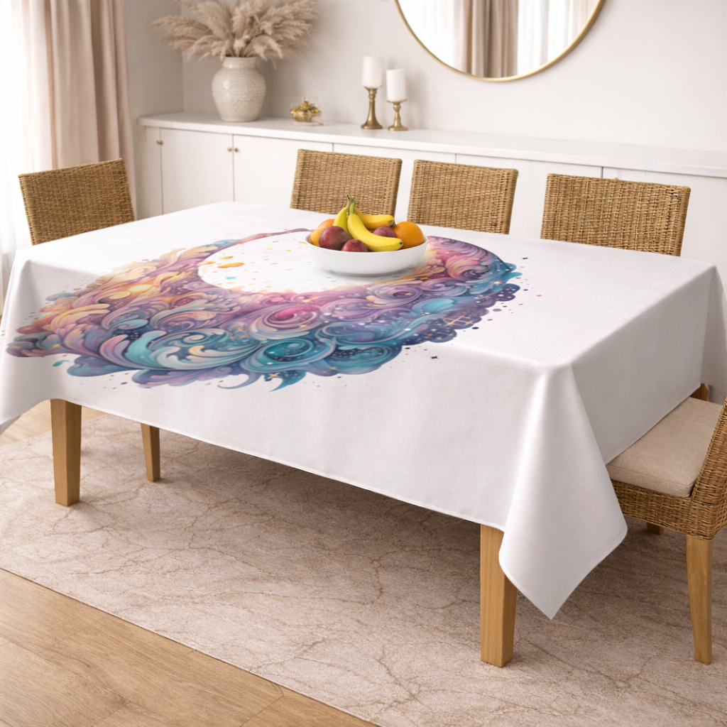 Colorful Swirled Celestial Moon Rectangular Tablecloth