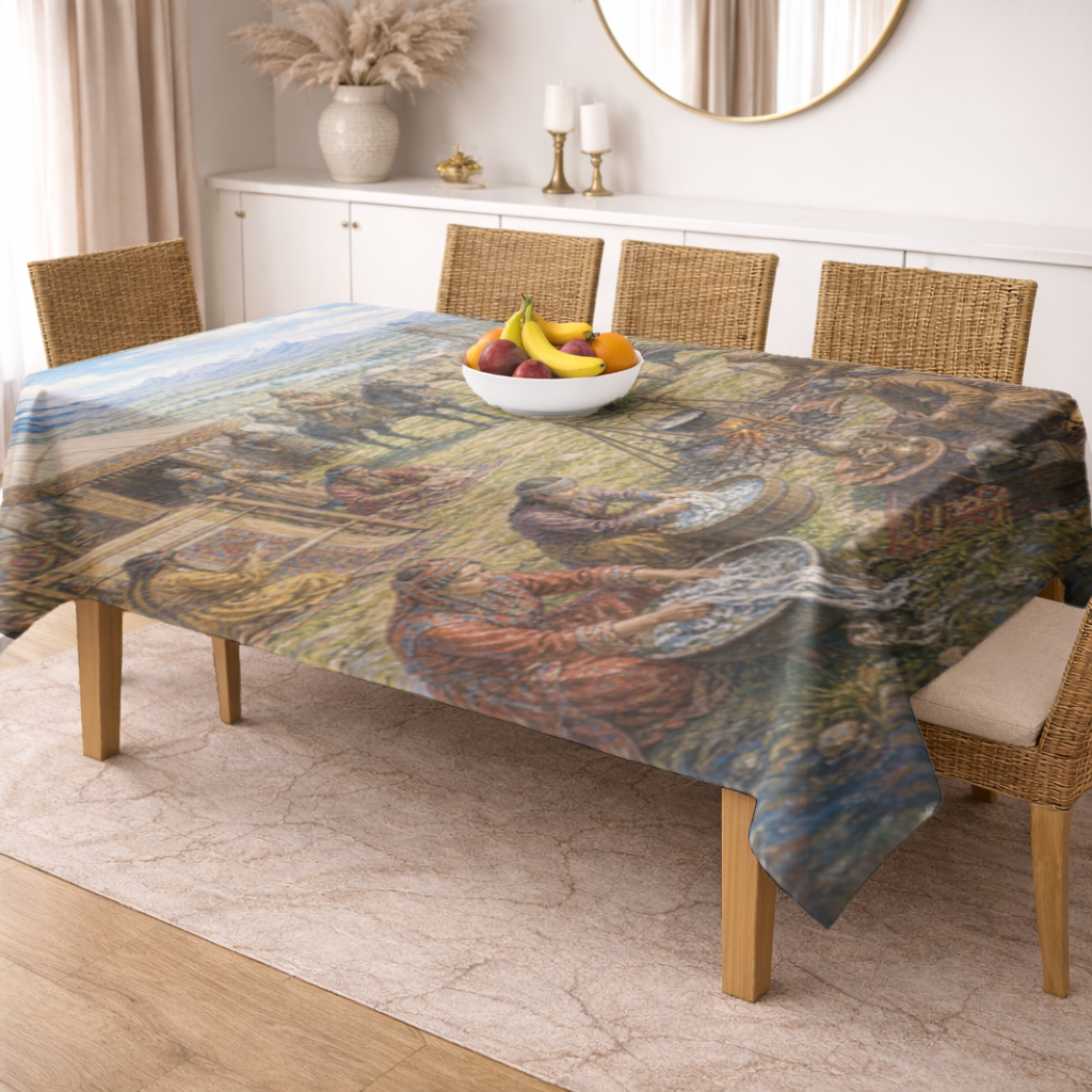 Ancient Steppe Heritage Historic Turkish Camp Scene Art Rectangular Tablecloth
