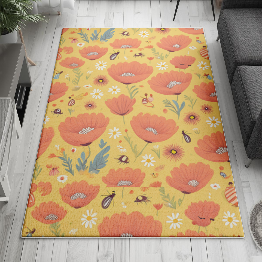 Floral Insect Pattern Colorful Design Living room carpet