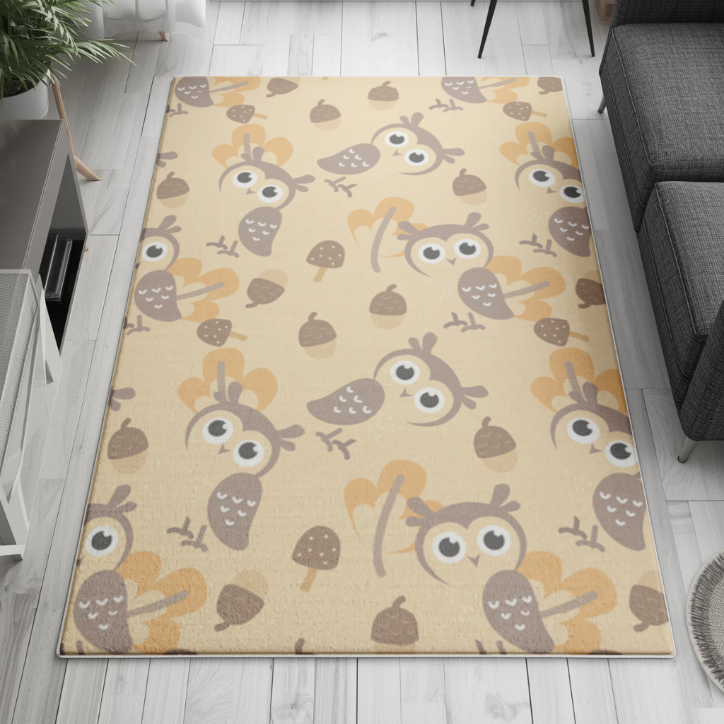 Cute Owl and Acorn Autumn Seamless Pattern Living room carpet