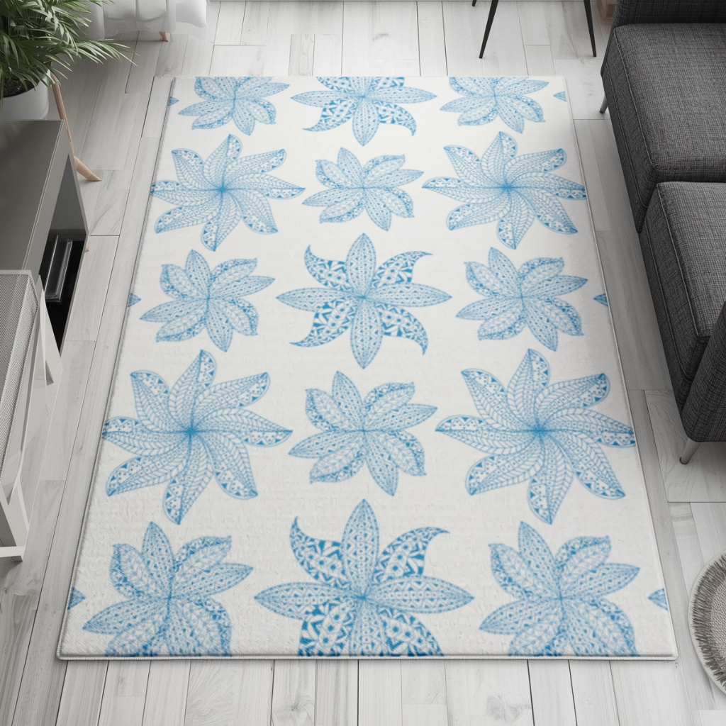 Blue Mandala Floral and Leaf Zentangle Pattern Living room carpet