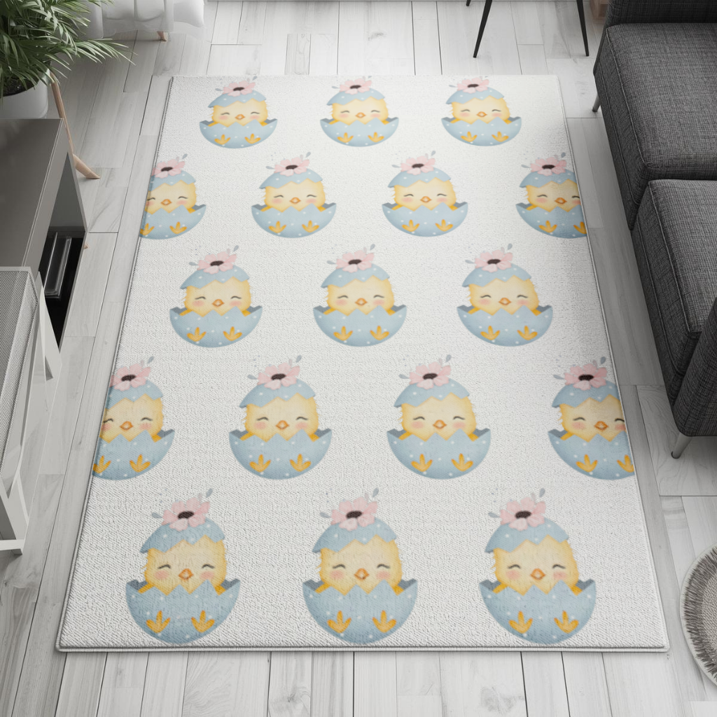 Cute Chick in Egg with Floral Hat Living room carpet