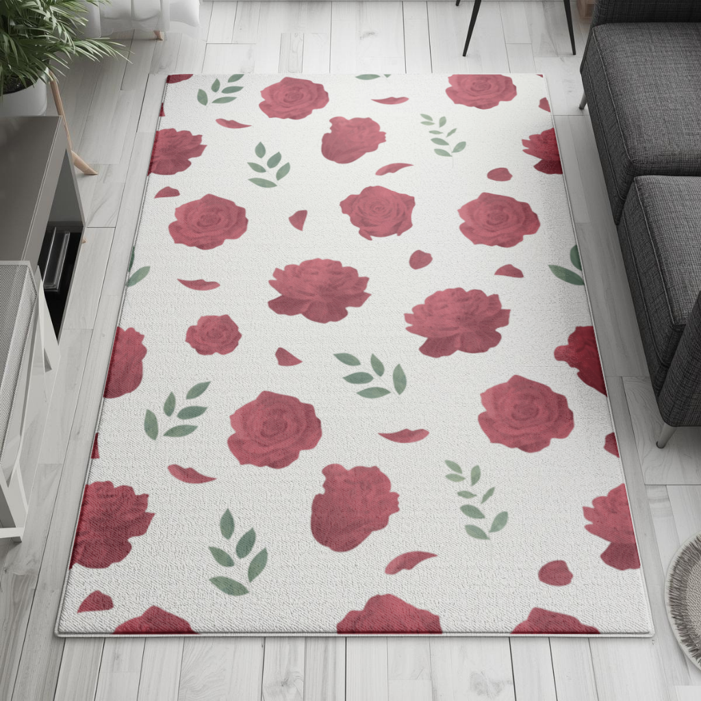 Red Rose and Leaf Romantic Seamless Pattern Living room carpet