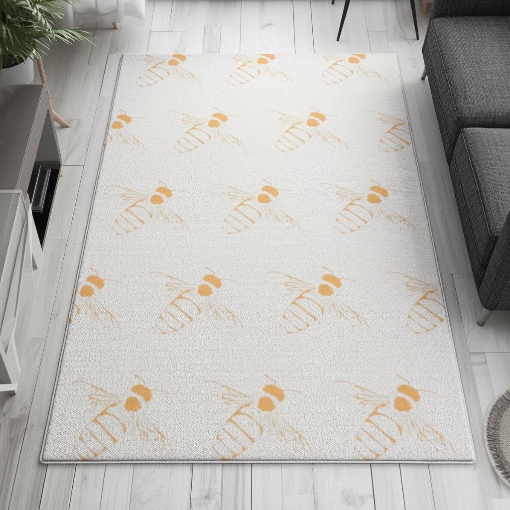 Minimal Turuncu Arı Çizimi Salon Halısı