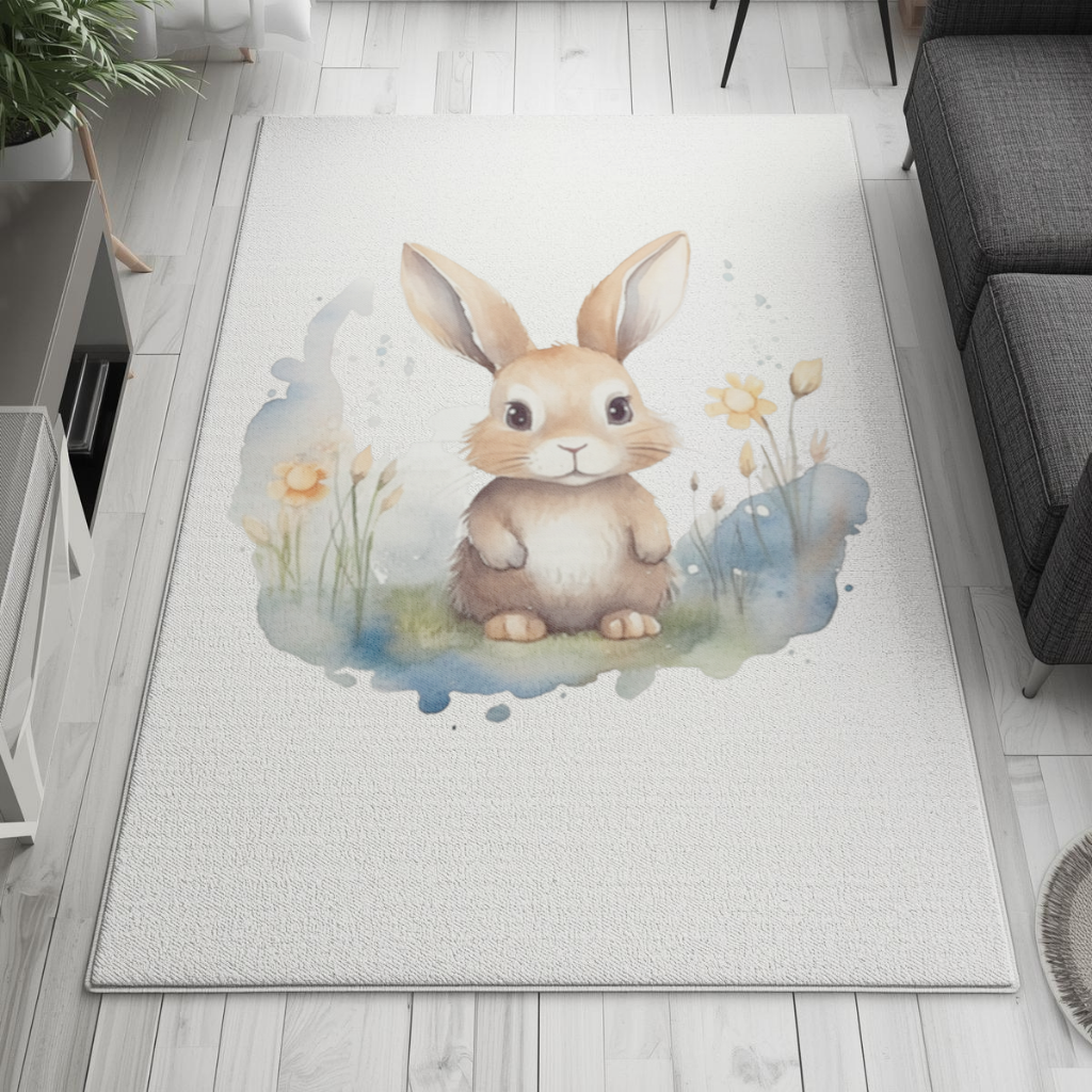 Cute Bunny Watercolor Illustration Living room carpet