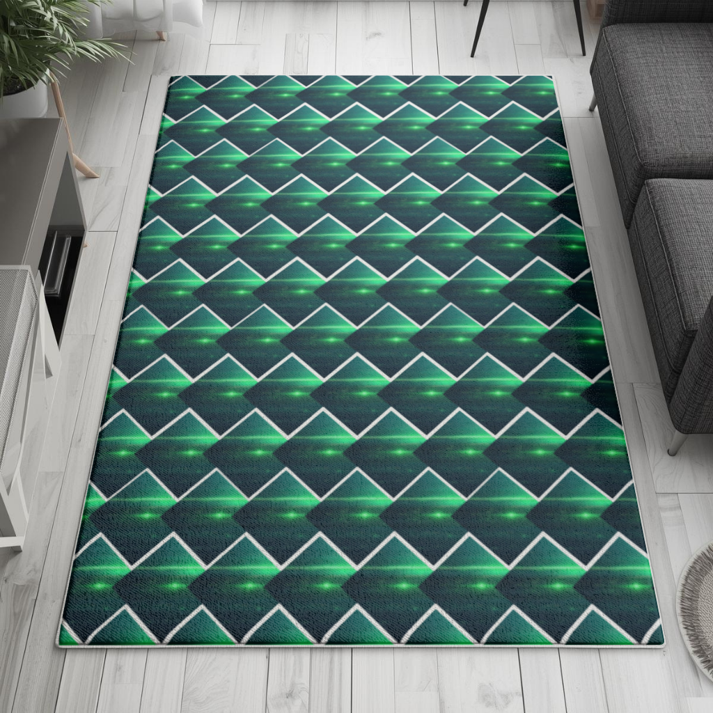 Green bright strips on black background. Living room carpet