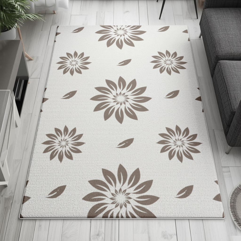 Minimalist Modern Brown Floral Pattern Living room carpet