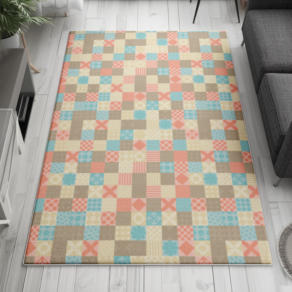 Colorful Modern Geometric Square Pattern Living room carpet