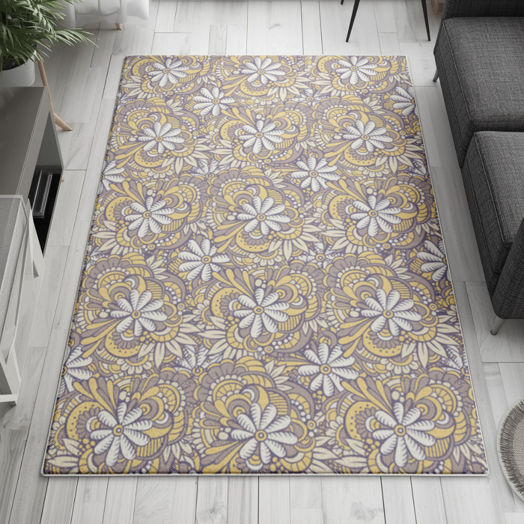 Retro Floral Doodle and Mandala Pattern Living room carpet