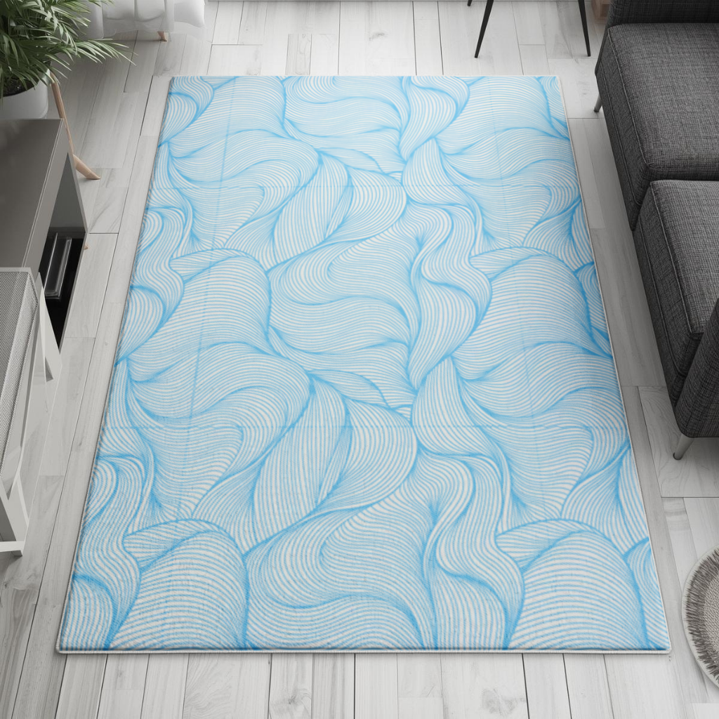 Blue Wavy Linear Abstract Pattern Living room carpet