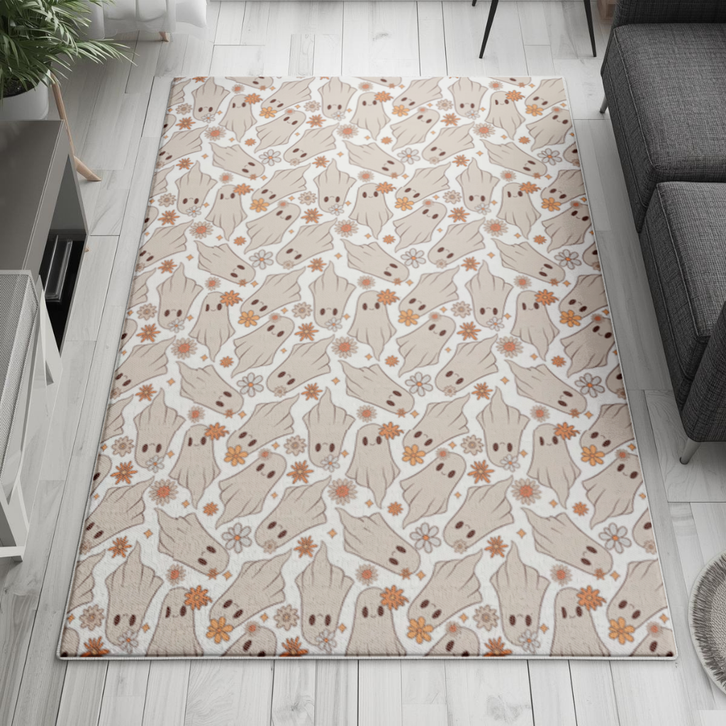 Retro Floral Cute Ghost Seamless Pattern Living room carpet