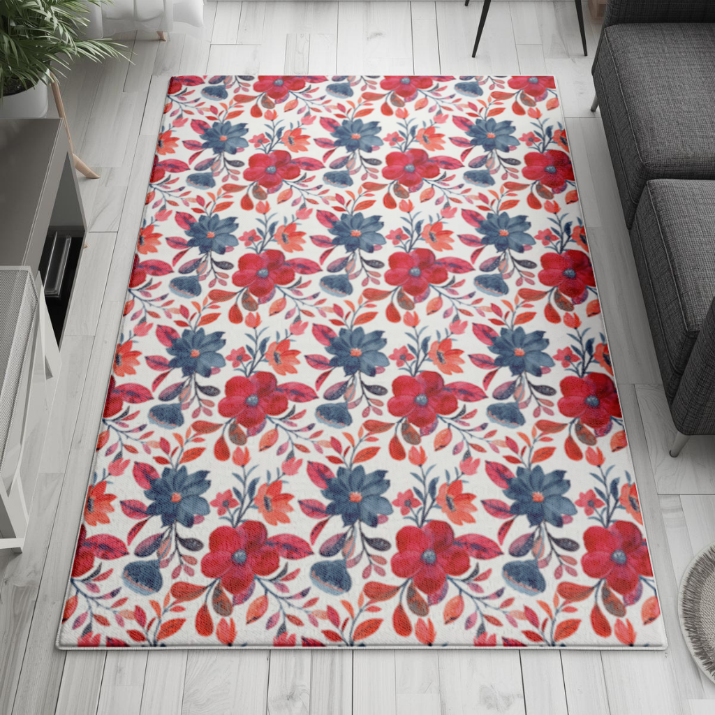 Watercolor Red Navy Floral Living room carpet