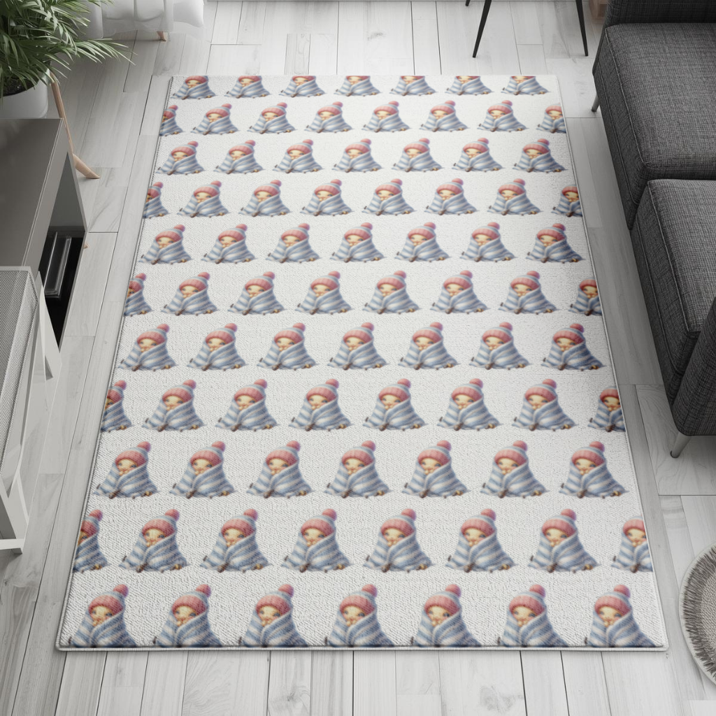 Kawaii Baby Bee in Pink Beanie Living room carpet