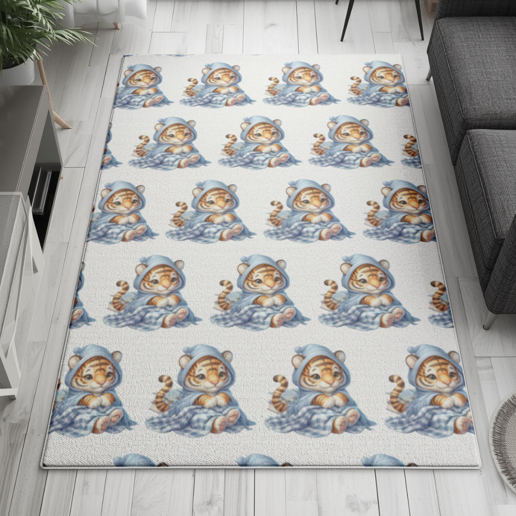 Sleepy Baby Tiger Cub on Books Living room carpet