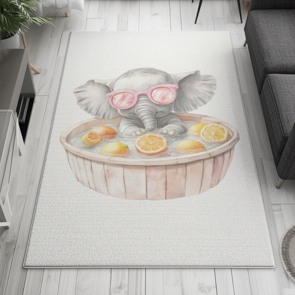 Baby Elephant in Pink Sunglasses Citrus Bath Living room carpet