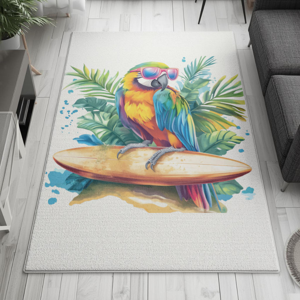 Surfing Parrot with Pink Sunglasses Living room carpet