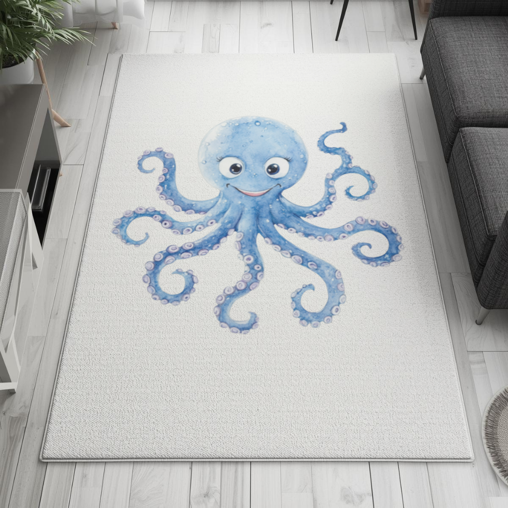 Cute Blue Watercolor Octopus Living room carpet