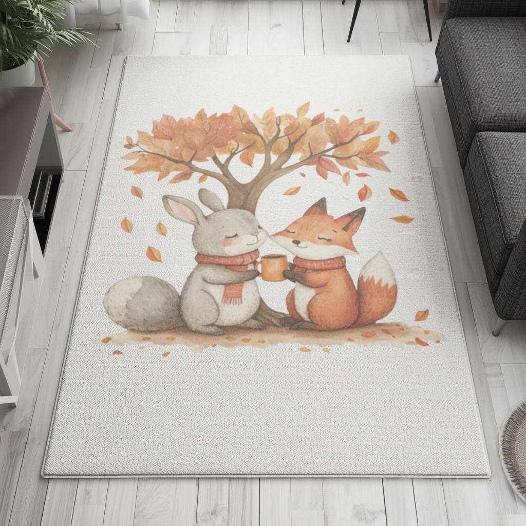 Cozy Autumn Fox and Rabbit Living room carpet