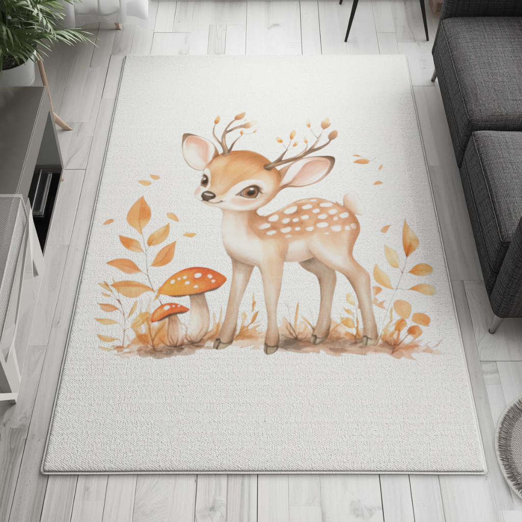 Whimsical Autumn Woodland Fawn Living room carpet