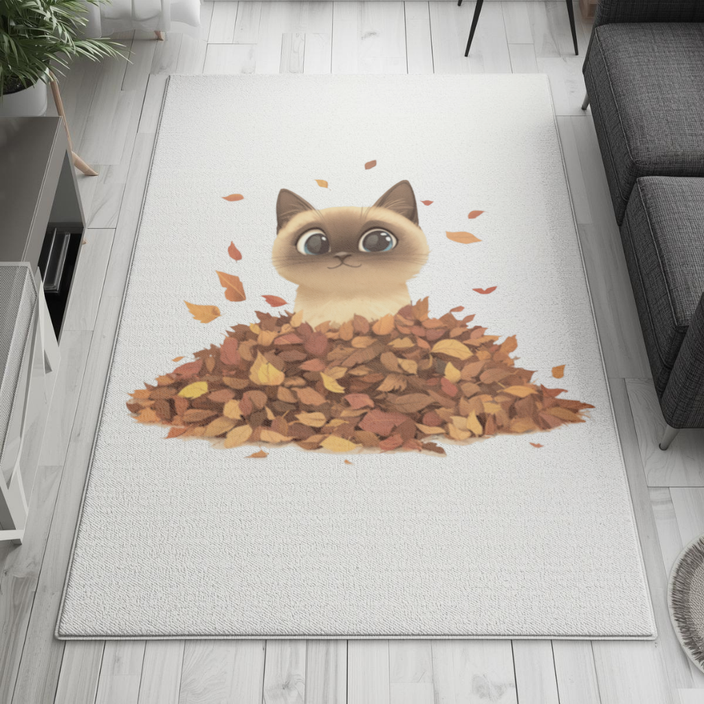 Siamese Cat in Autumn Leaf Pile Living room carpet