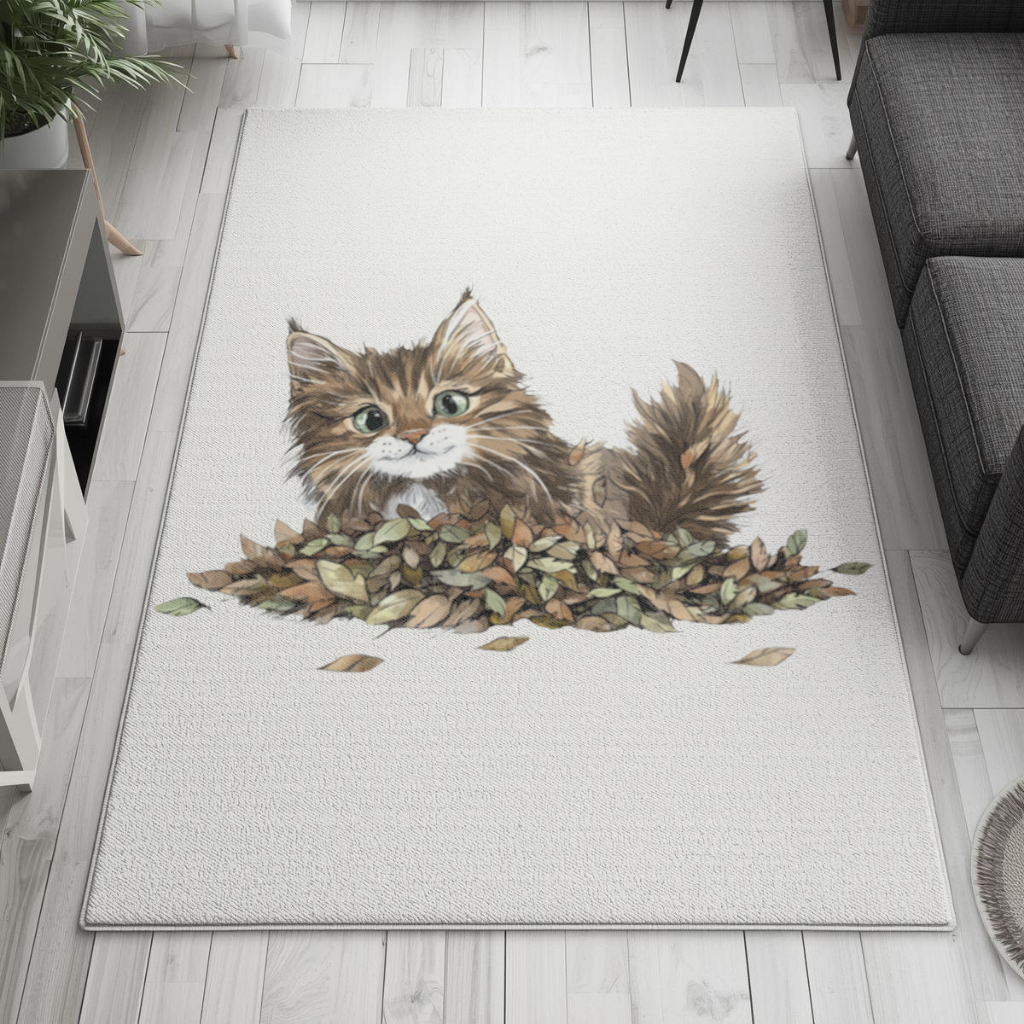 Cute Fluffy Kitten in Autumn Leaves Living room carpet