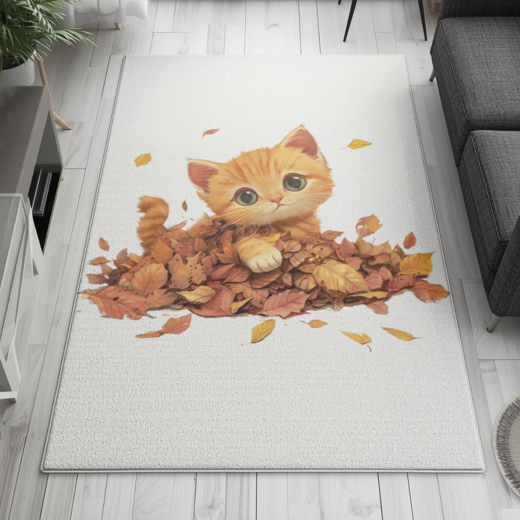 Ginger Kitten in Autumn Leaves Living room carpet