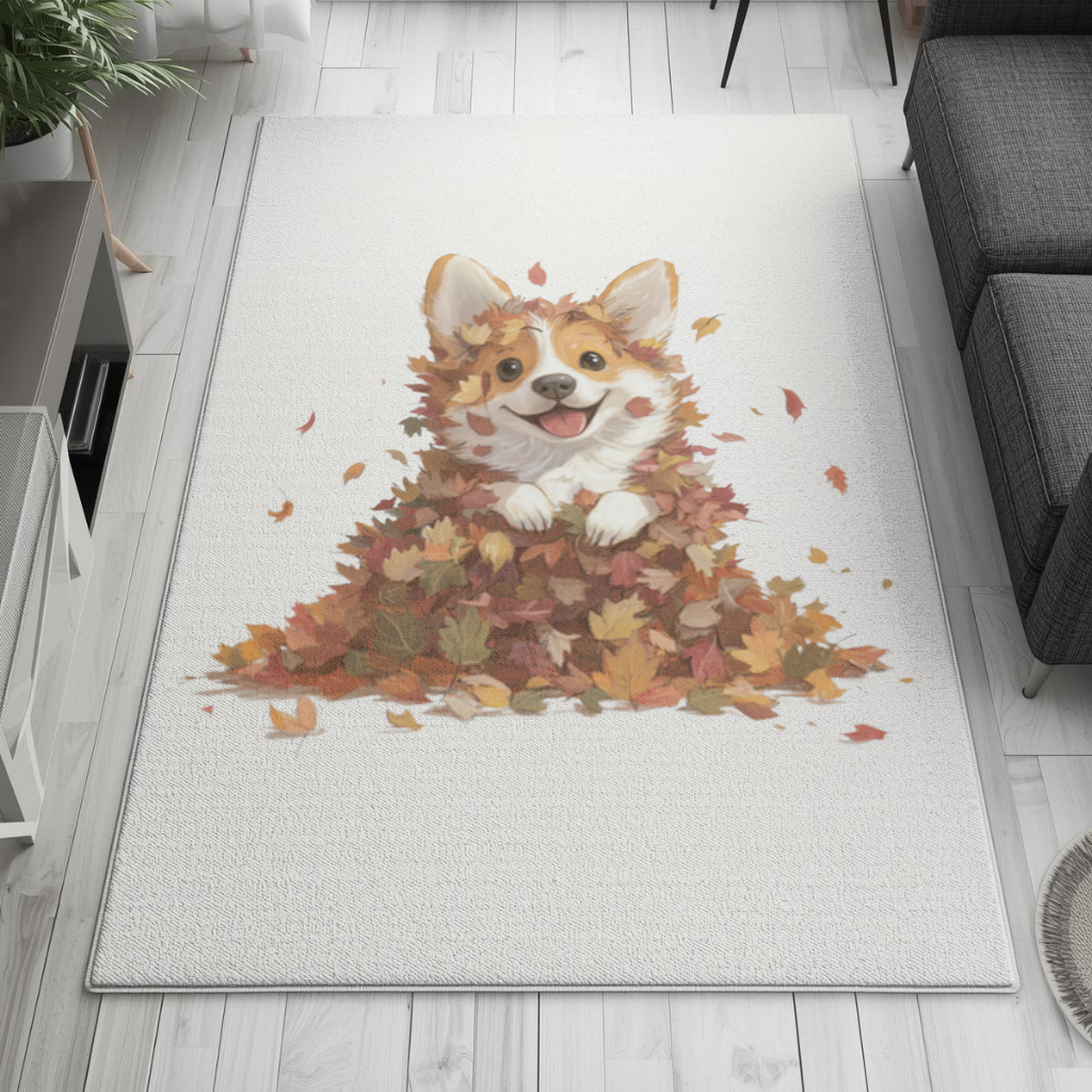 Happy Corgi Puppy in Fall Leaves Living room carpet