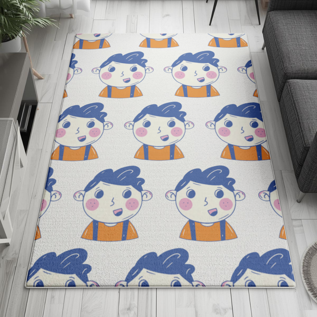 Cute Smiling Boy with Blue Hair Living room carpet