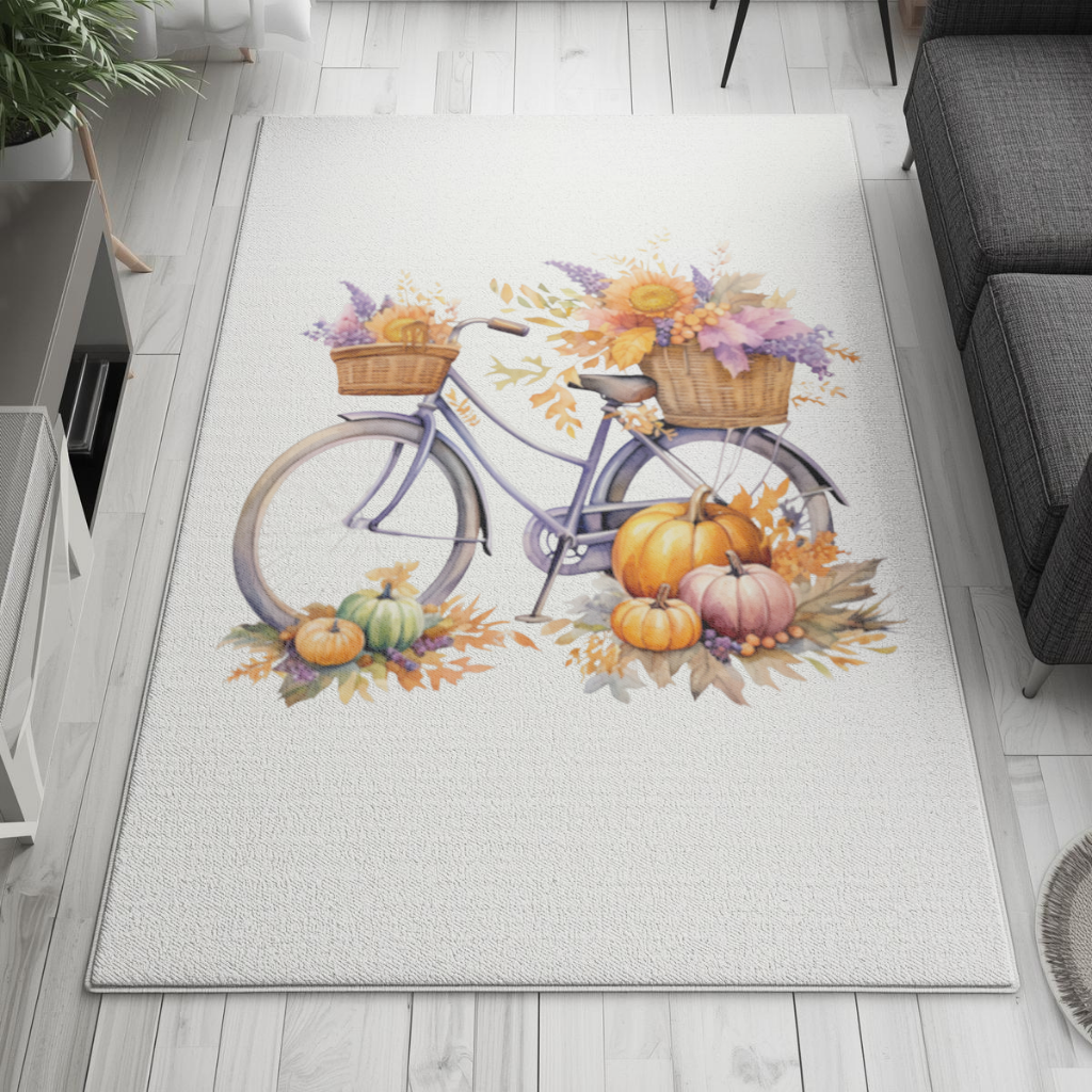 Lavender Autumn Bicycle with Pumpkins Living room carpet