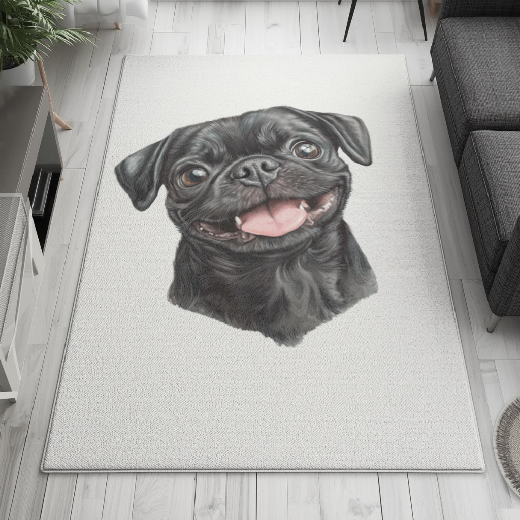 Gülümseyen Siyah Pug Köpek Salon Halısı
