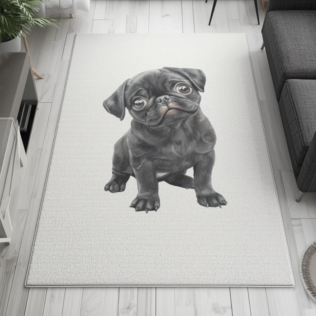 Masum Bakışlı Siyah Pug Yavrusu Salon Halısı