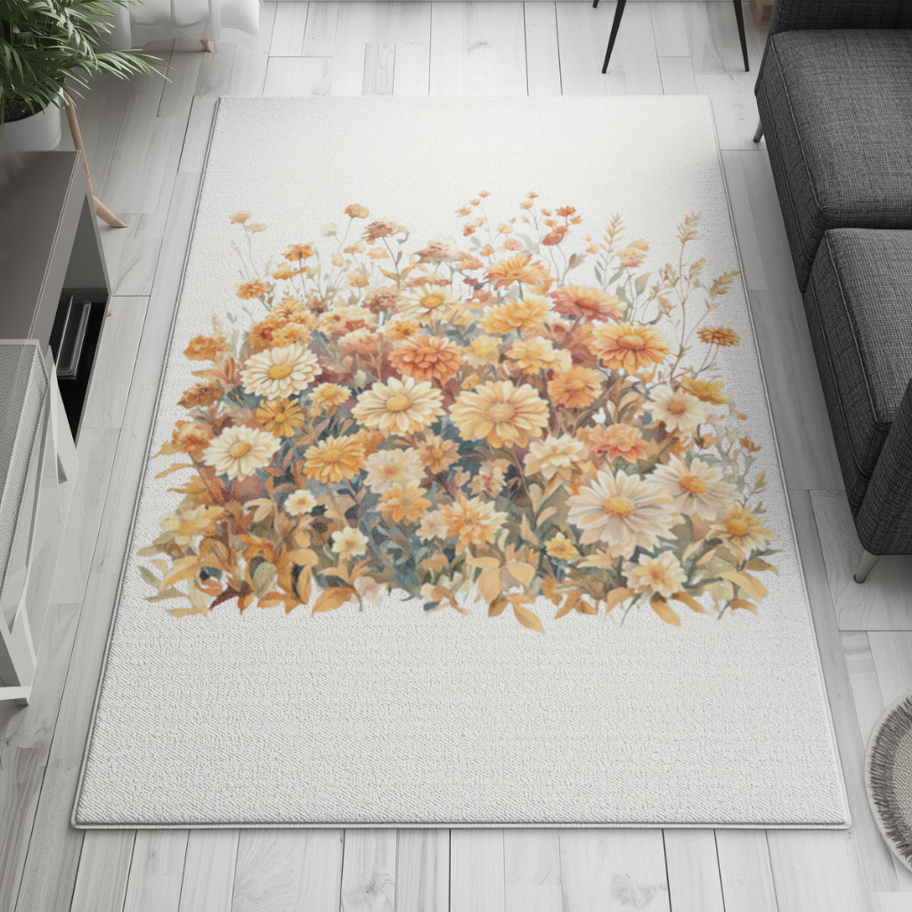 Watercolor Orange Wildflowers Living room carpet