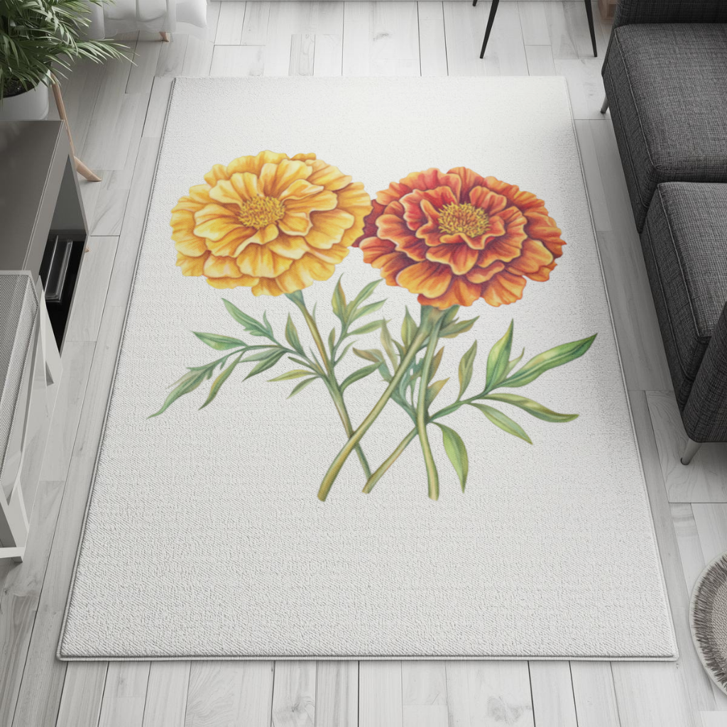 Botanical Yellow Orange Marigold Living room carpet