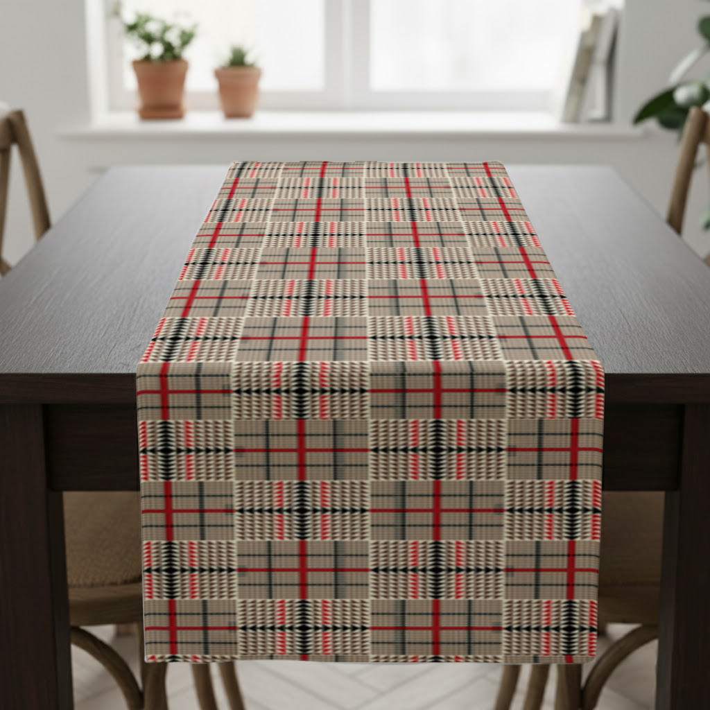 Red Black Geometric Tribal Pattern Runner