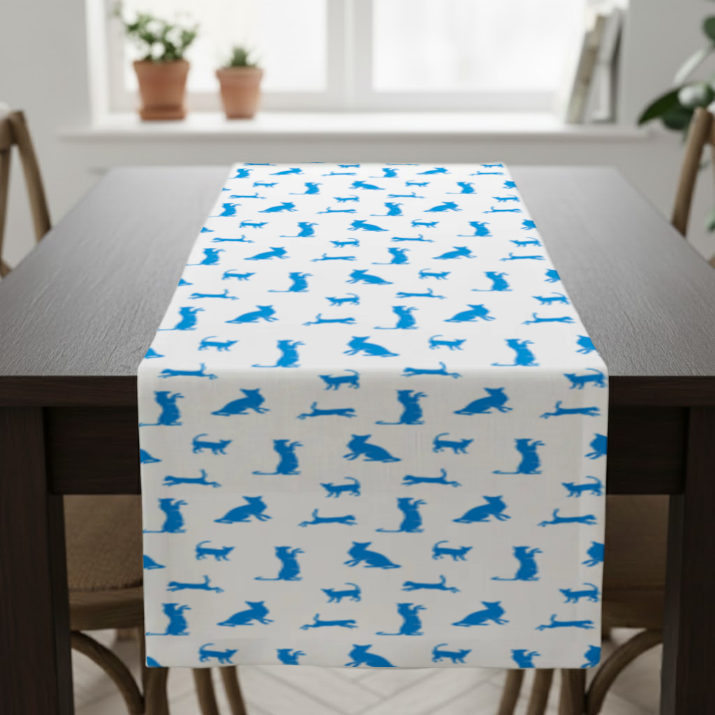Blue Cat Silhouettes Seamless Pattern Runner