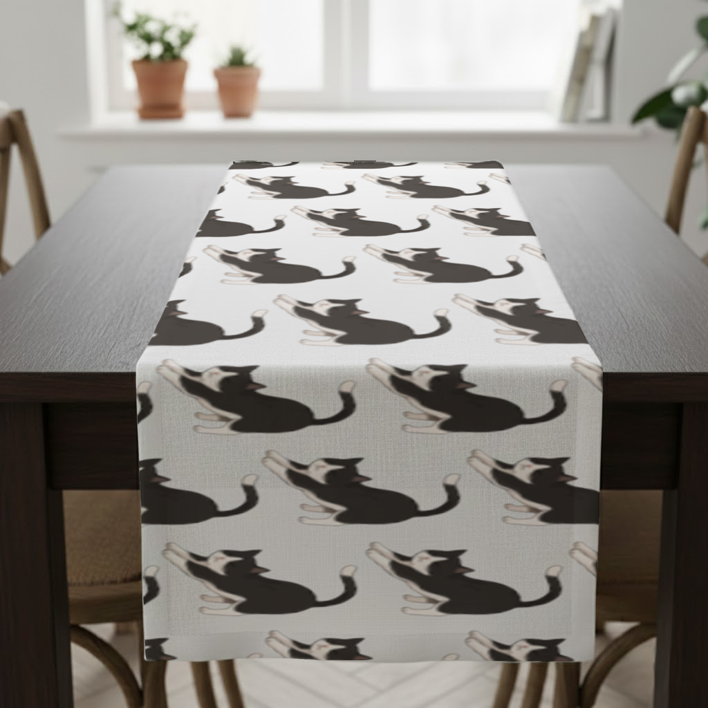 Stretching Tuxedo Cat Runner