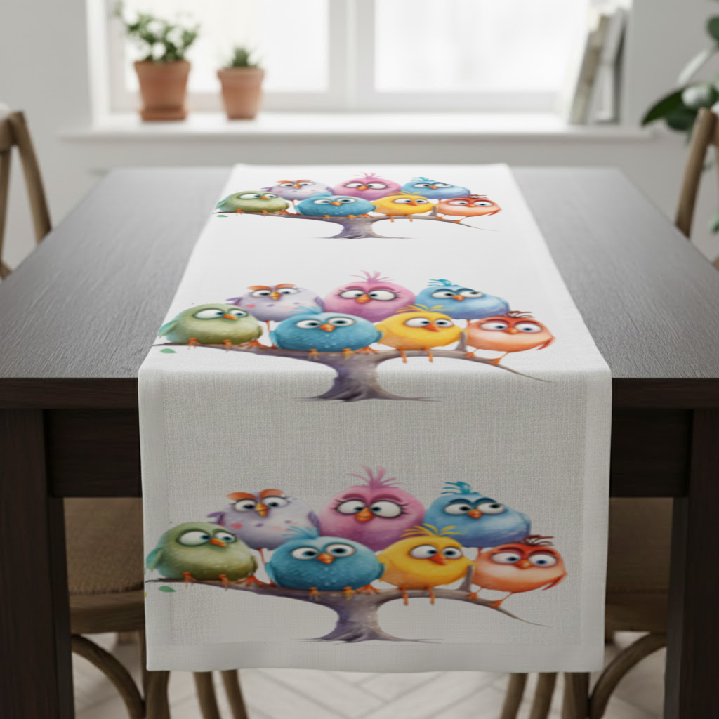 Whimsical Colorful Birds on Branch Runner