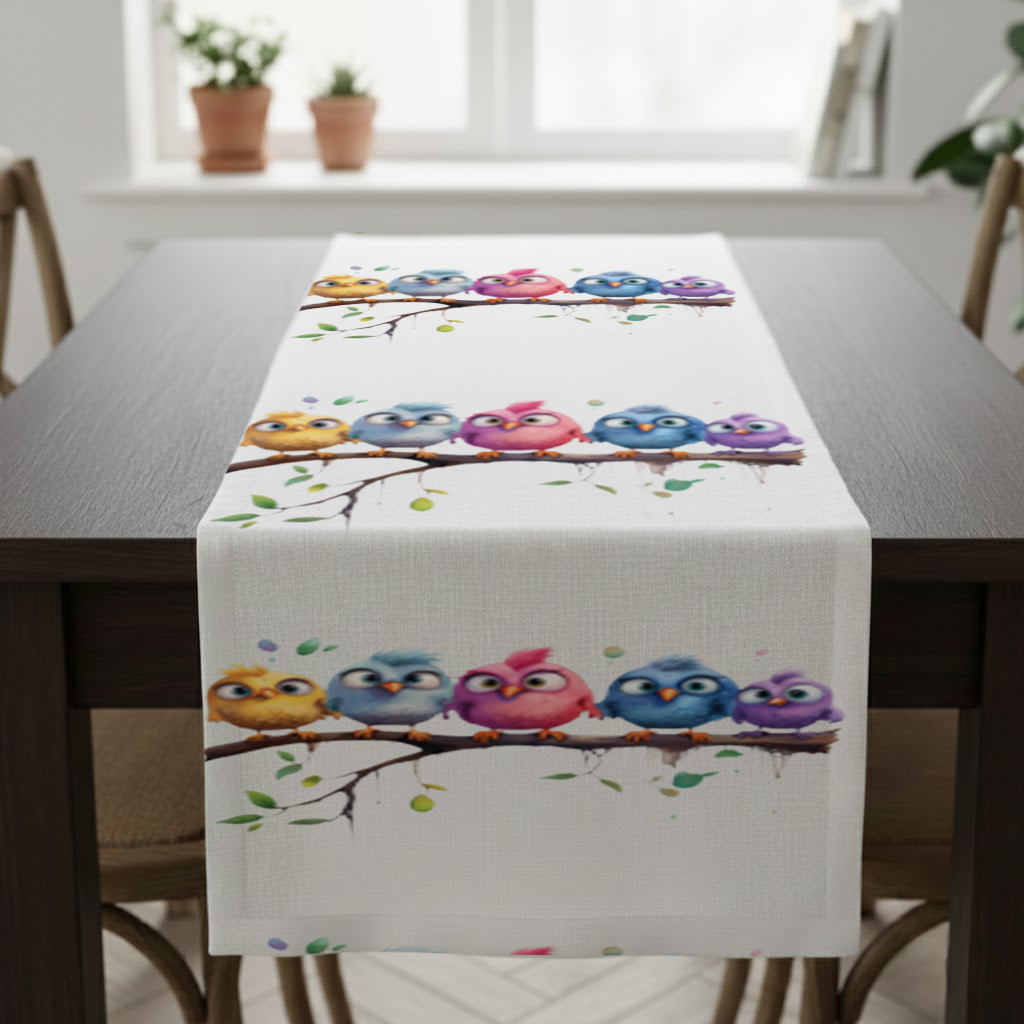 Five Colorful Kawaii Birds on Branch Runner