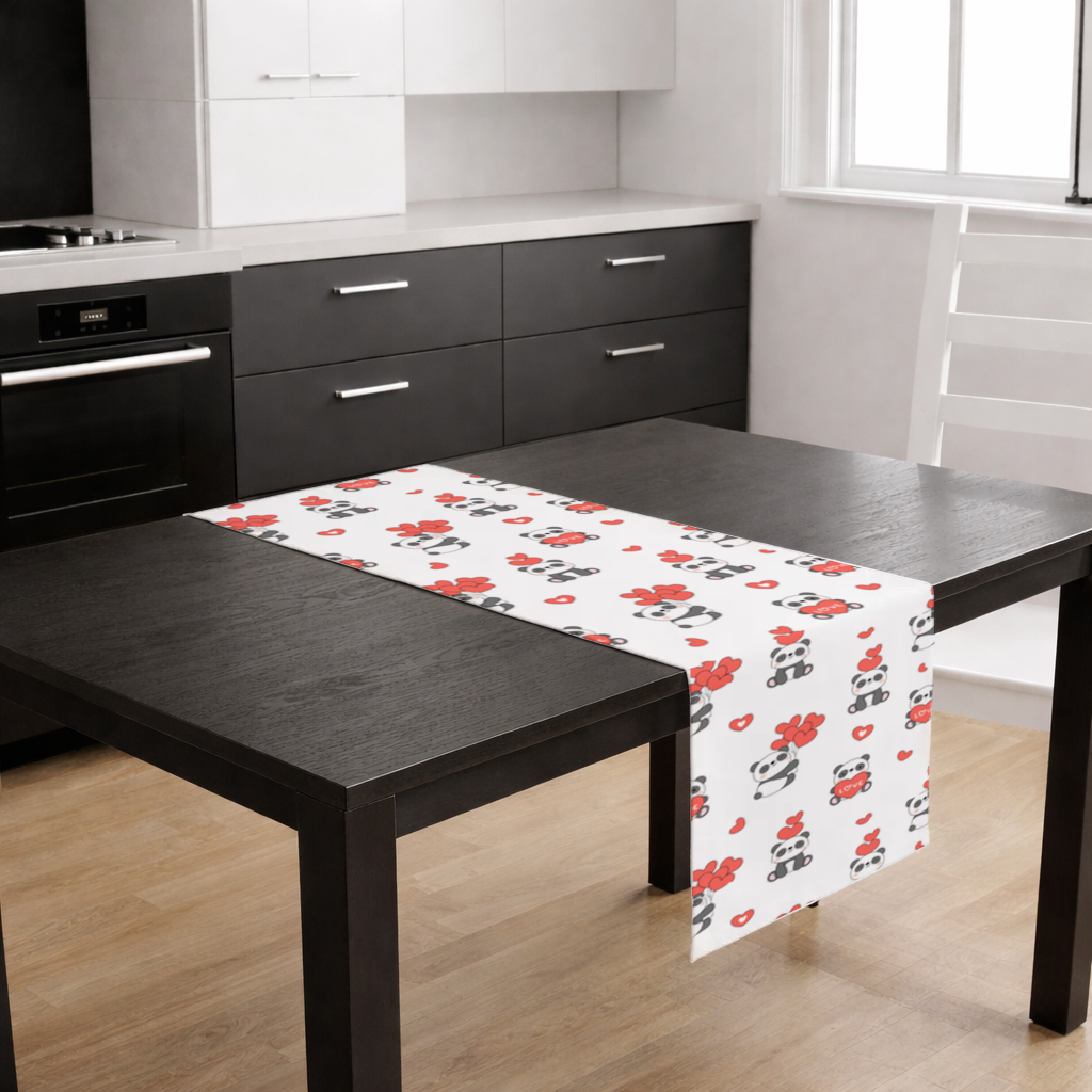 Cute Panda Valentines Day Love Heart Pattern Design Runner