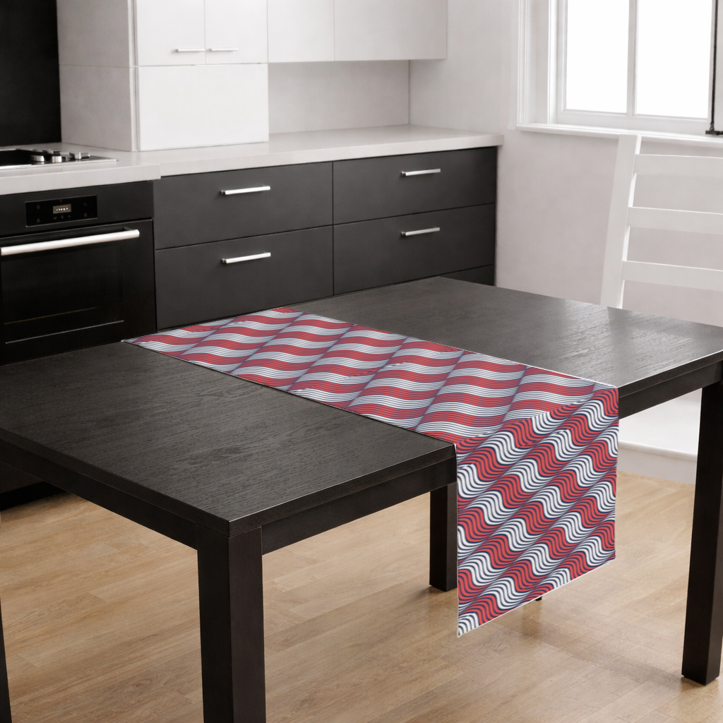 Red and Navy Wavy Line Pattern Runner