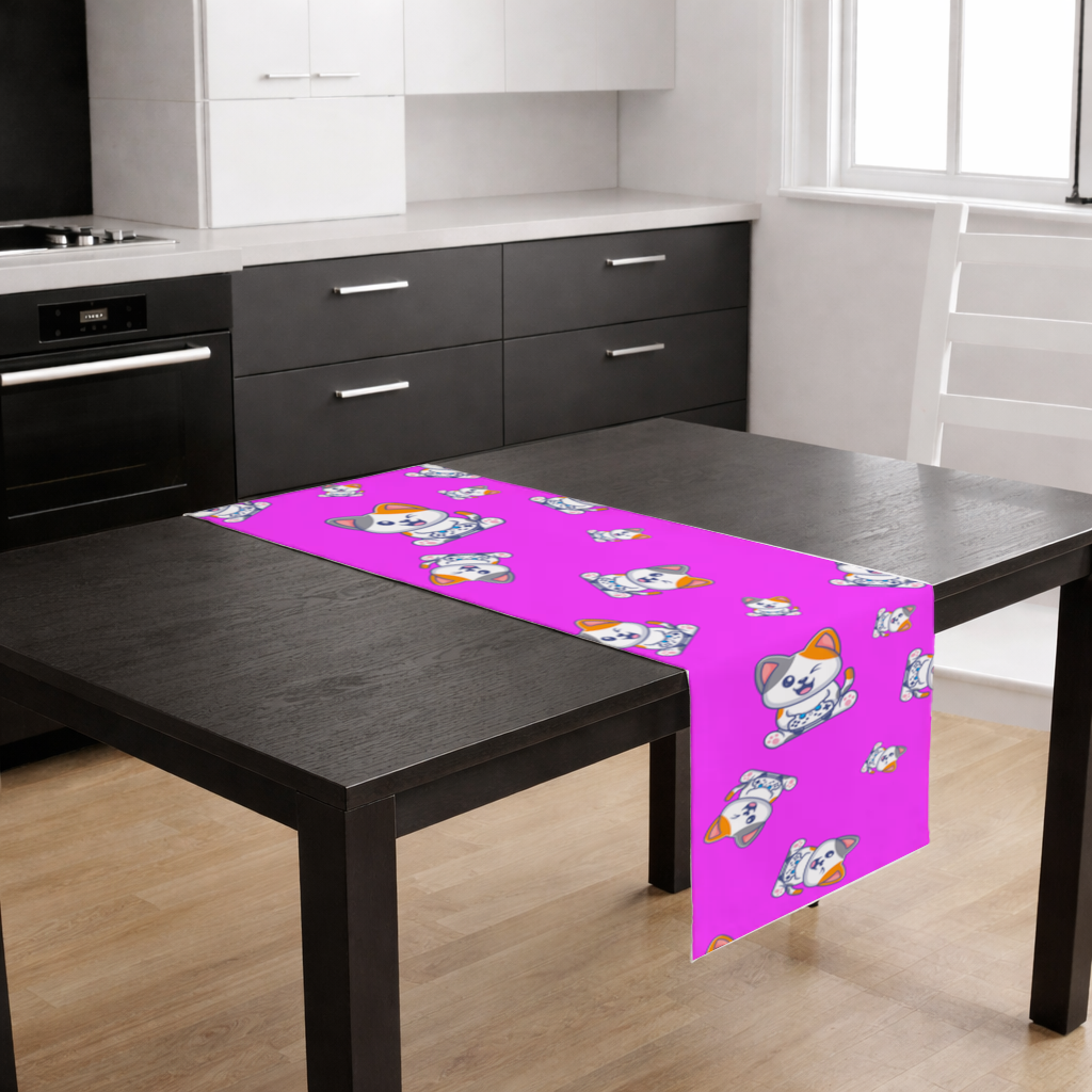 Cute Cartoon Cat Pattern on Pink Background Runner